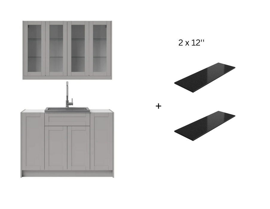 Home Wet Bar 7 Piece Cabinet Set with Glass Door, 24 in. Sink and Faucet - 24 Inch furniture New Age Grey Black Galaxy Countertop 