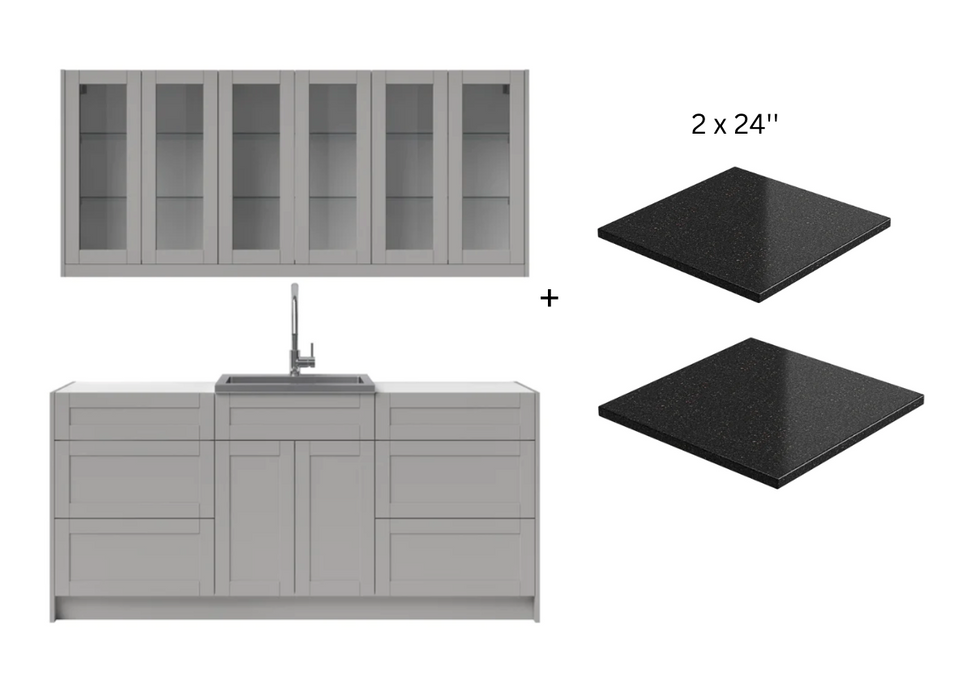 Home Wet Bar 8 Piece Cabinet Set with Drawer, 24 in. Sink and Faucet - 24 Inch furniture New Age Grey Black Galaxy Countertop 