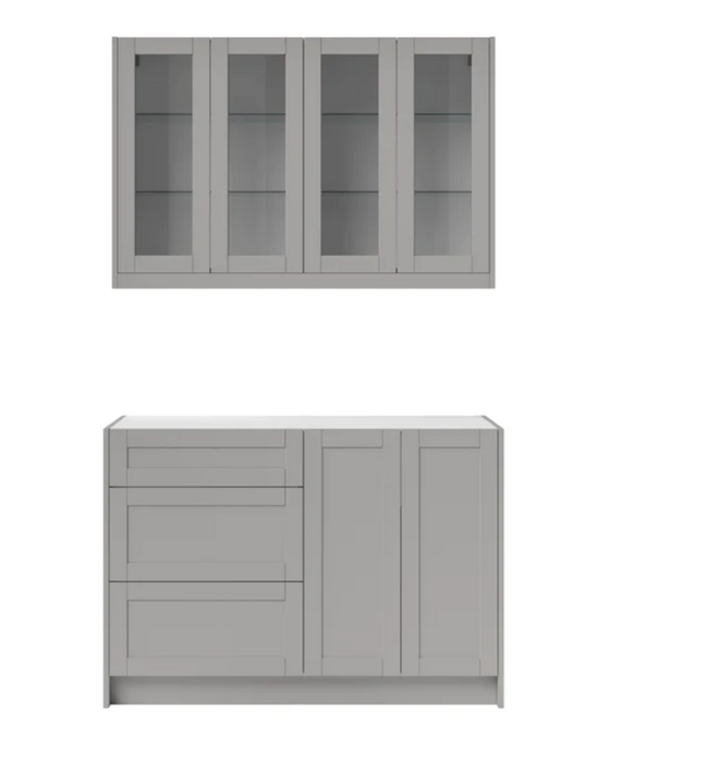 Home Bar 4 Piece Cabinet Set with Glass Door and Drawer Cabinet - 24 Inch furniture New Age Grey No countertop 