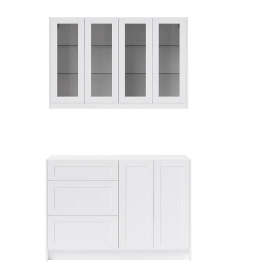 Home Bar 4 Piece Cabinet Set with Glass Door and Drawer Cabinet - 24 Inch furniture New Age White No countertop 