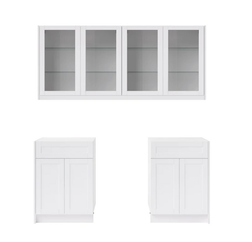 Home Bar 4 Piece Cabinet Set with Glass Door and Single Drawer Cabinets - 24 Inch furniture New Age White Without countertop 