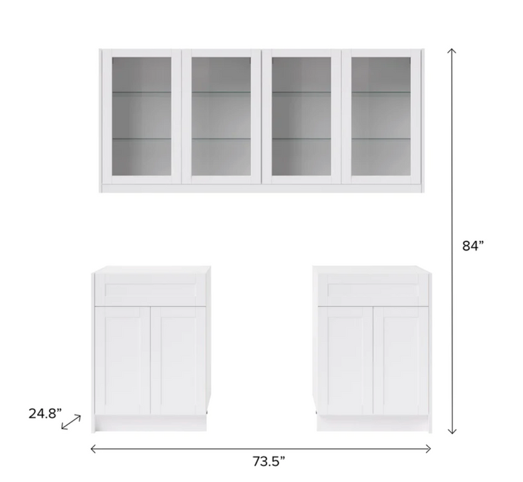 Home Bar 4 Piece Cabinet Set with Glass Door and Single Drawer Cabinets - 24 Inch furniture New Age   