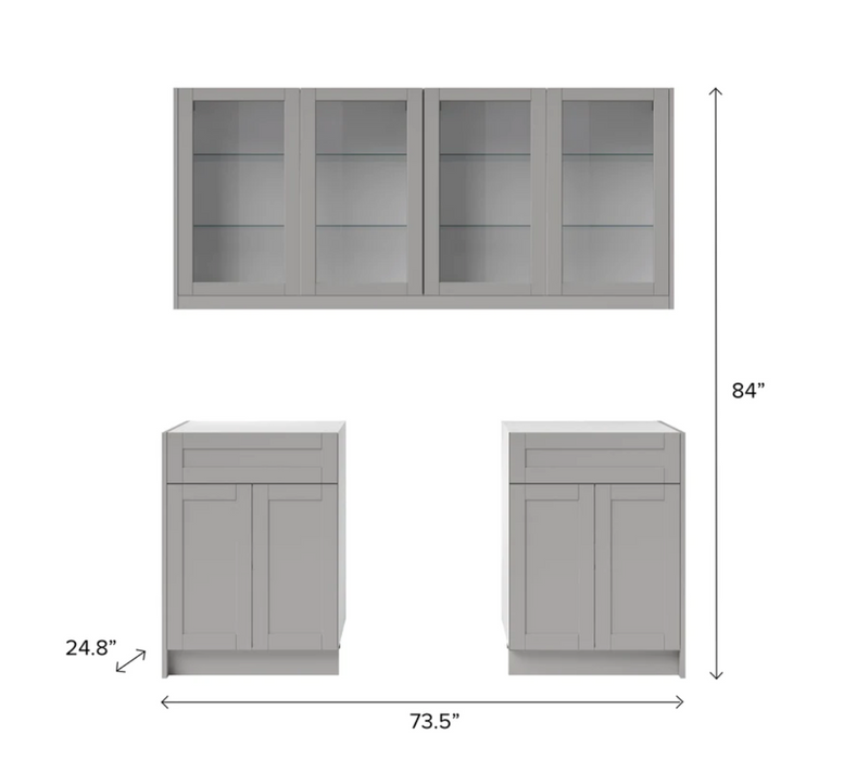 Home Bar 4 Piece Cabinet Set with Glass Door and Single Drawer Cabinets - 24 Inch furniture New Age   
