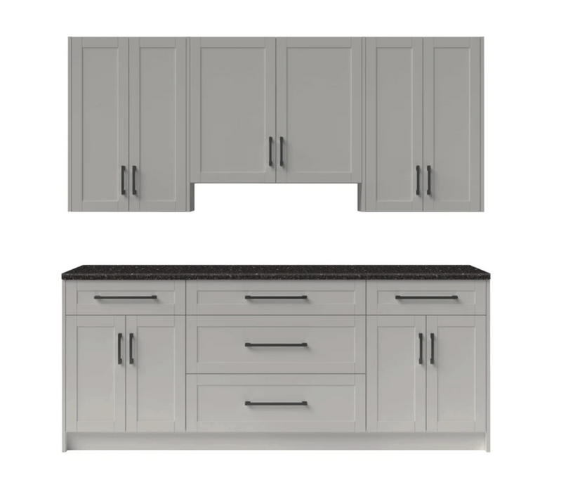 Home Bar 7 Piece Cabinet Set with Granite Countertop and Drawer Cabinet - 24 Inch furniture New Age Grey  