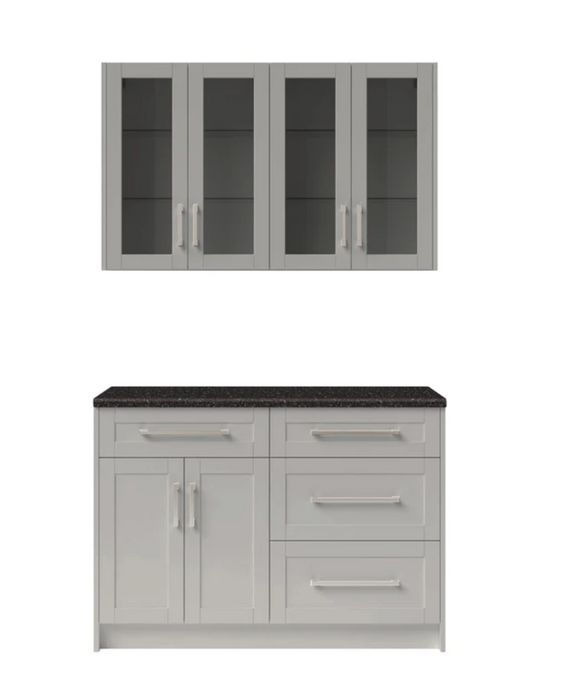 Home Bar 5 Piece Cabinet Set with Granite Countertop and Glass Doors - 24 Inch furniture New Age Grey  