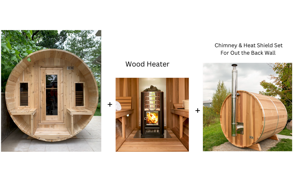 Dundalk Canadian Timber White Cedar Tranquility Outdoor | 2-4 People | Wood or Electric Heater sauna Dundalk Leisurecraft Dundalk Canadian Timber White Cedar Tranquility Outdoor +Harvia M3 Wood Burning Heater with Rocks  + Chimney & Heat Shield Set For Out the Back Wall  