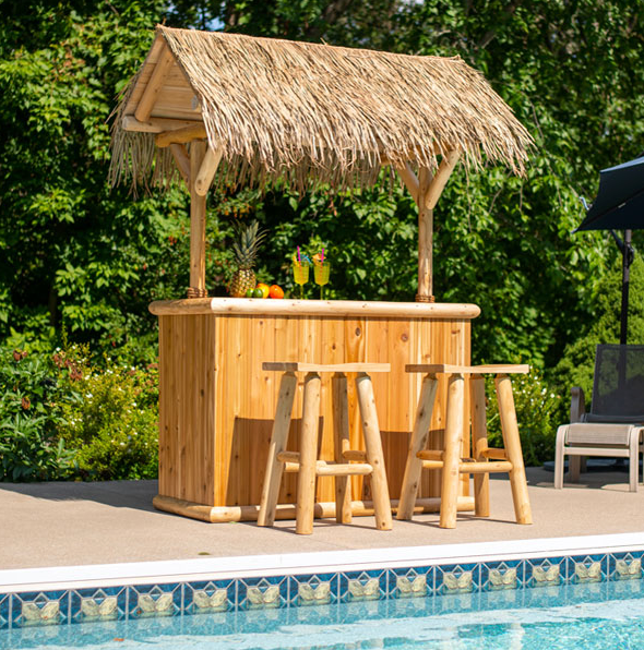 Dundalk Southern Fantasy Tiki Bar + 2 Stools outdoor funiture Dundalk Leisurecraft None Palm Thatch Roof