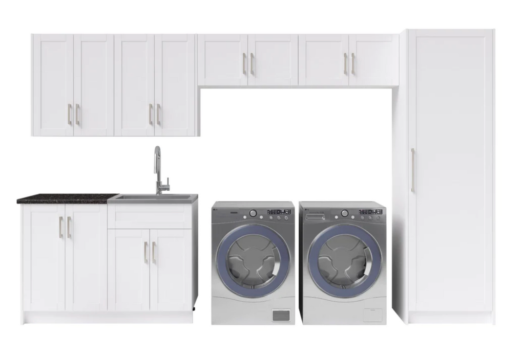 Home Laundry Room 10 Piece Cabinet Set with Pantry Cabinet, 24 in. Sink and Faucet Cabinets & Storage New Age White