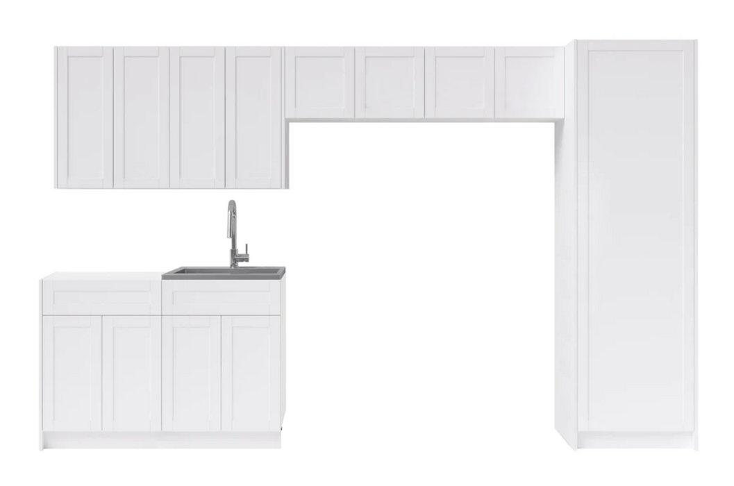 Home Laundry Room 9 Piece Cabinet Set with Single Drawer Cabinet, Sink and Faucet Cabinets & Storage New Age White