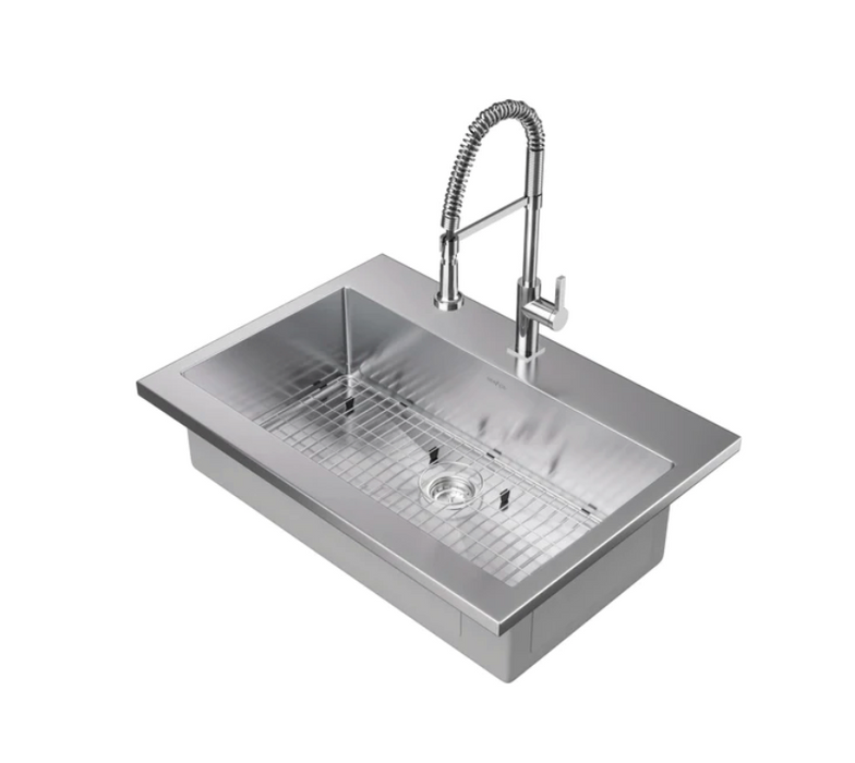 36 in. Standard Sink with Coiled Pull Down Faucet Cabinets & Storage New Age Brushed Nickel