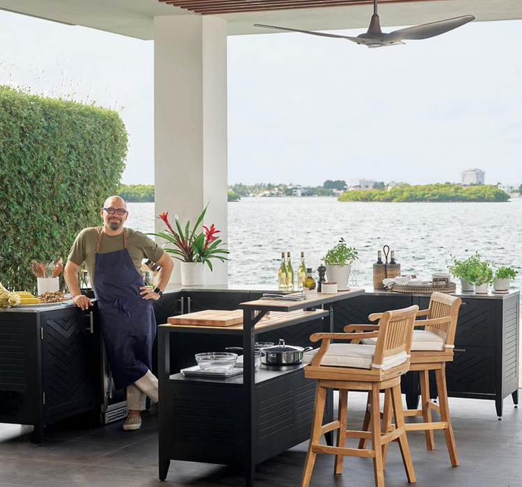 Westport Outdoor Aluminum and Teak Bar Outdoor kitchens FrontGate   
