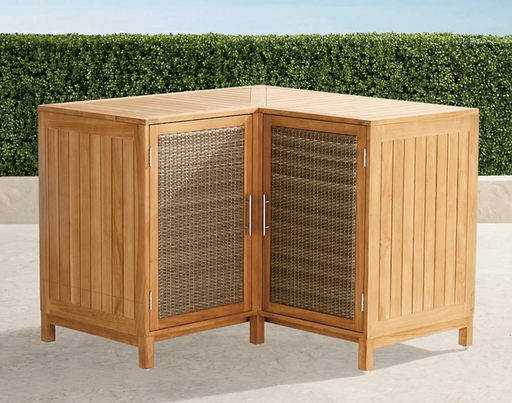 Isola 90 Degree Corner Cabinet in Natural Teak Outdoor kitchens FrontGate   