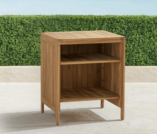 Isola Cabinet with Open Shelf in Natural Teak Outdoor kitchens FrontGate