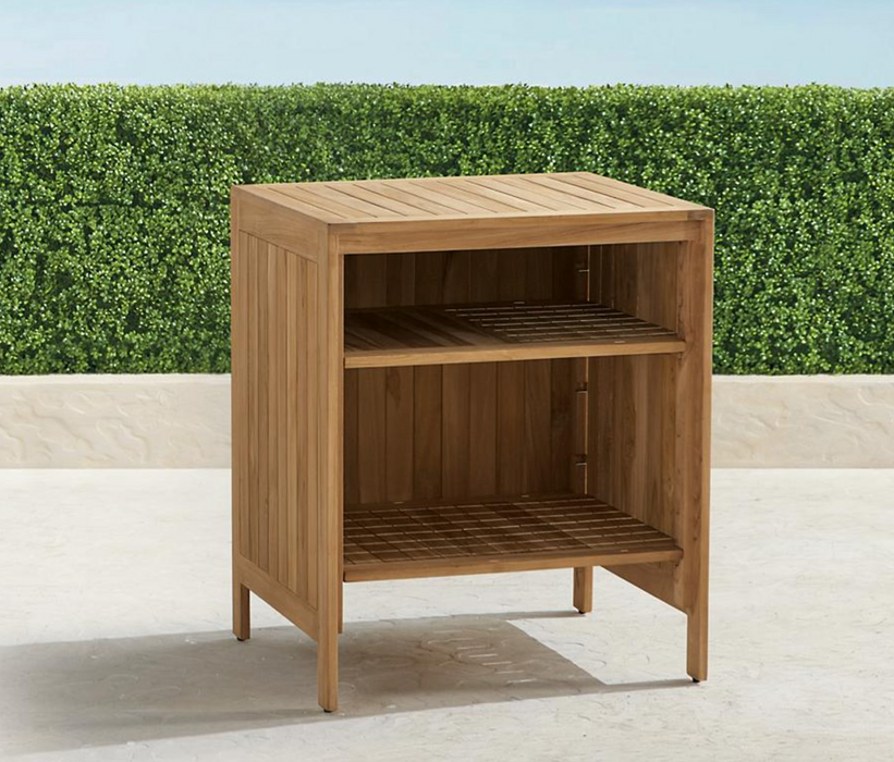 Isola Cabinet with Open Shelf in Natural Teak Outdoor kitchens FrontGate