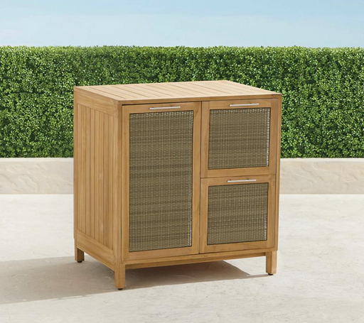 Isola Cabinet with Three Drawers in Natural Teak Outdoor kitchens FrontGate   