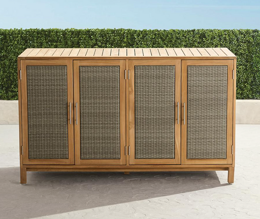 Isola Cabinet with Four Doors in Natural Teak Outdoor kitchens FrontGate