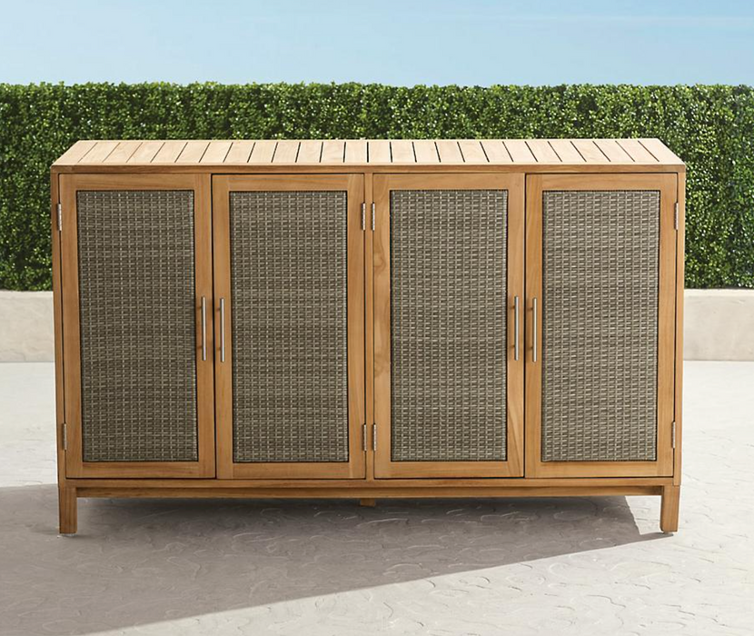 Isola Cabinet with Four Doors in Natural Teak Outdoor kitchens FrontGate