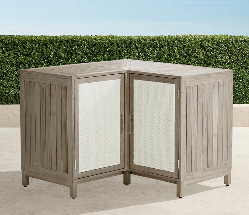 Isola 90 Degree Corner Cabinet Weathered Teak Outdoor kitchens FrontGate