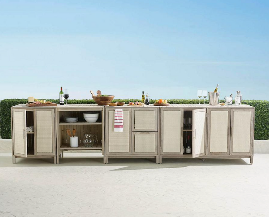 Isola 90 Degree Corner Cabinet Weathered Teak Outdoor kitchens FrontGate