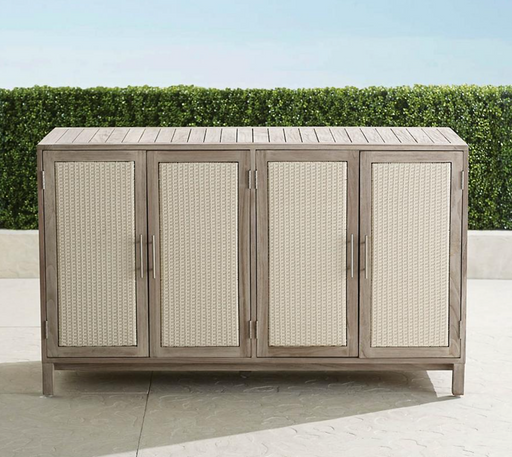 Isola Cabinet with Four Doors Weathered Teak Outdoor kitchens FrontGate