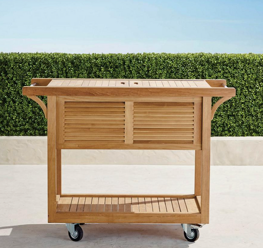 Teak Bar Cart with Beverage Tub Natural Outdoor kitchens FrontGate