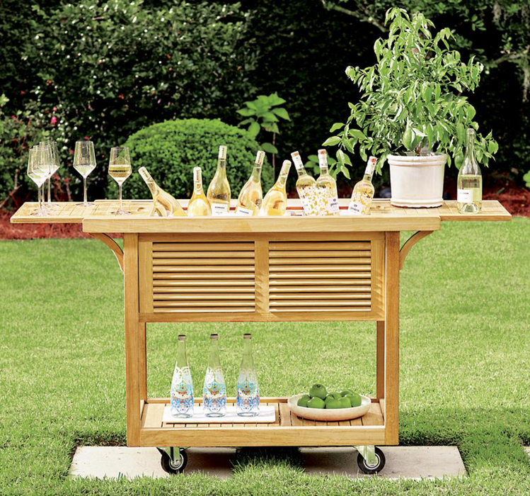 Teak Bar Cart with Beverage Tub Natural Outdoor kitchens FrontGate