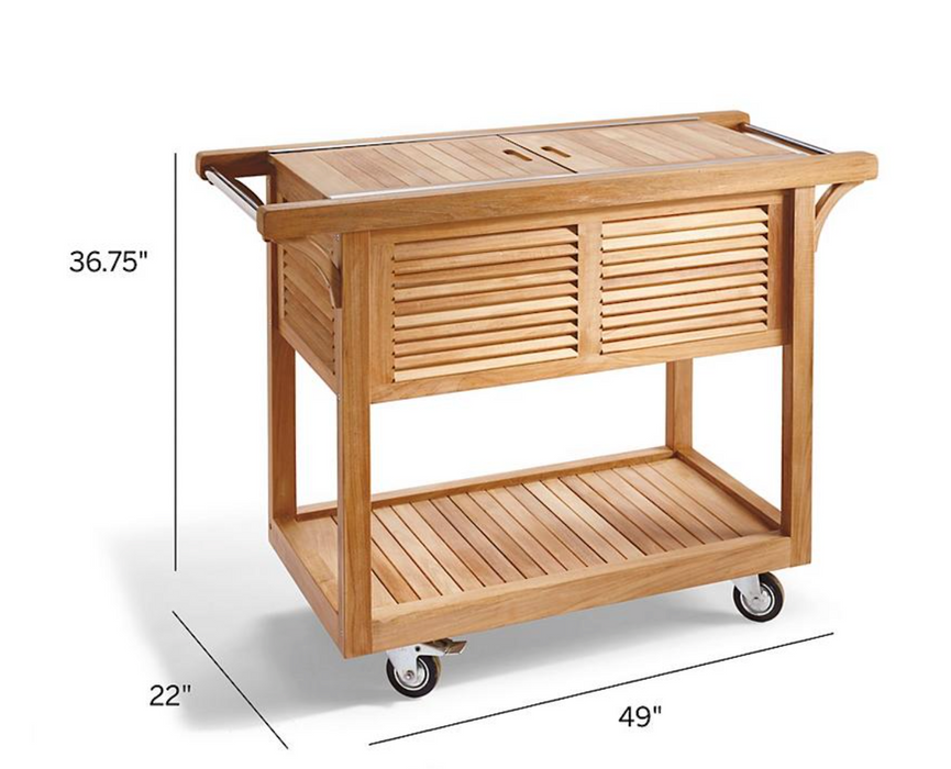 Teak Bar Cart with Beverage Tub Natural Outdoor kitchens FrontGate