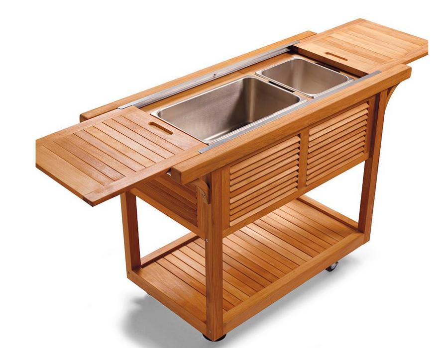 Teak Bar Cart with Beverage Tub Ebony Outdoor kitchens FrontGate