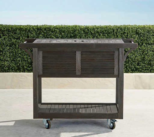 Teak Bar Cart with Beverage Tub Ebony Outdoor kitchens FrontGate   