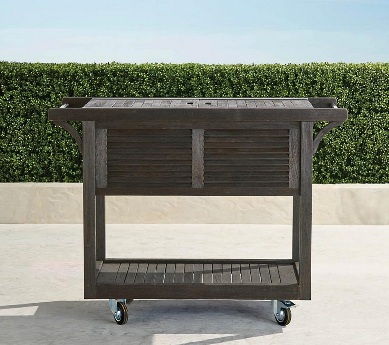 Teak Bar Cart with Beverage Tub Ebony Outdoor kitchens FrontGate