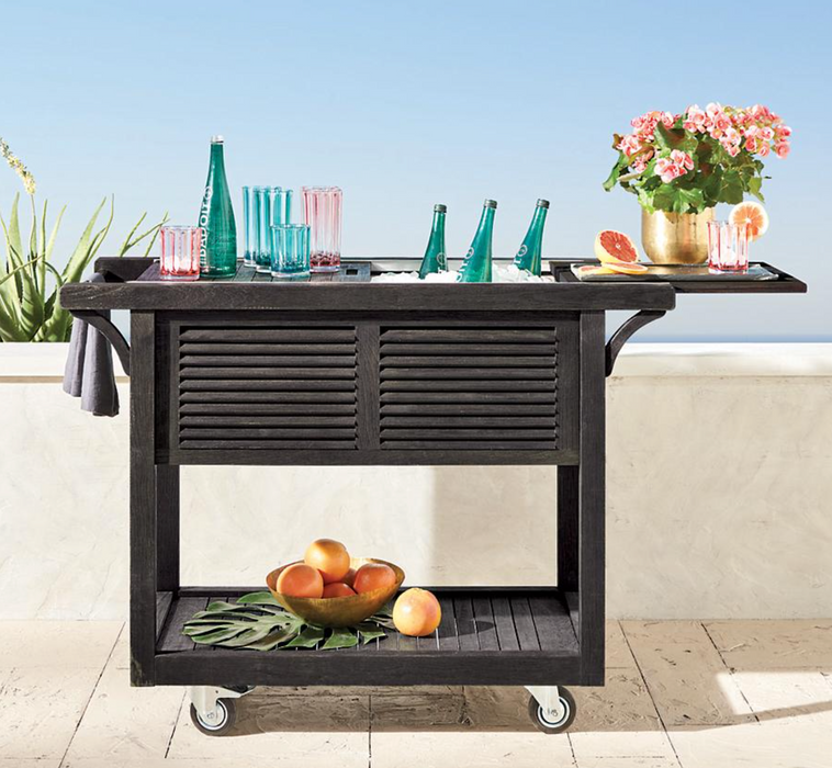 Teak Bar Cart with Beverage Tub Ebony Outdoor kitchens FrontGate