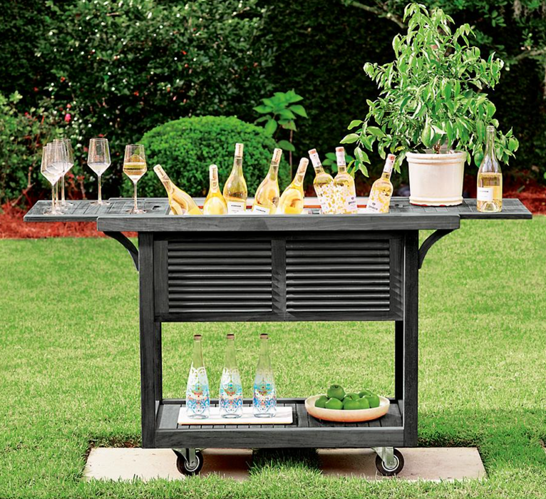 Teak Bar Cart with Beverage Tub Ebony Outdoor kitchens FrontGate