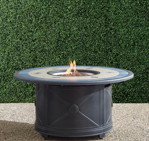 Theia Custom Gas Fire Table + Fire Lid + Cover fire pit FrontGate Talia Round Base