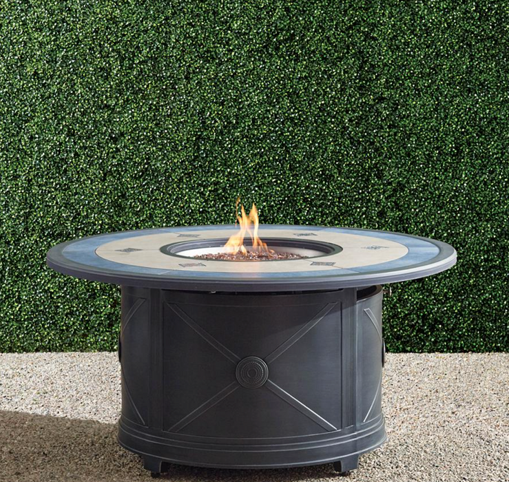 Theia Custom Gas Fire Table + Fire Lid + Cover fire pit FrontGate Talia Round Base