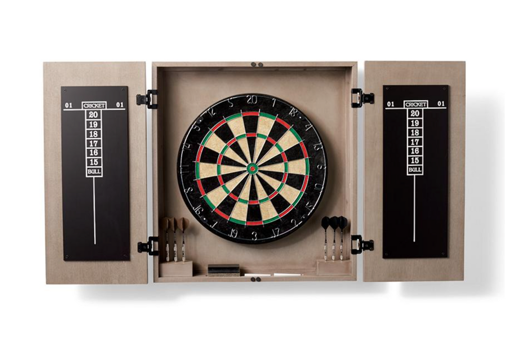 Dax Dartboard Cabinet Outdoor Games FrontGate Dax Dartboard Cabinet in Gray