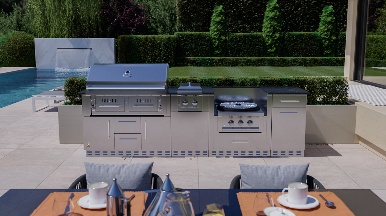 DALLAS 9'-11" Gas/Charcoal/Wood Burning Grill & Power Burner Island Package BBQ GRILL SunStone Barbecue Grills DALLAS 9'-11" Gas/Charcoal/Wood Burning Grill & Power Burner Island Package - LPG