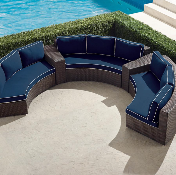 Pasadena II 5-pc. Modular Sofa Set in Bronze Finish outdoor seating Frontgate Indigo with Canvas Piping