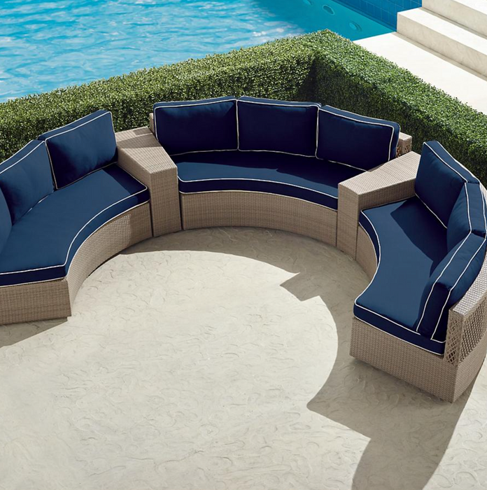 Pasadena II 5-pc. Modular Sofa Set in Dove Finish outdoor seating Frontgate Indigo with Canvas Piping