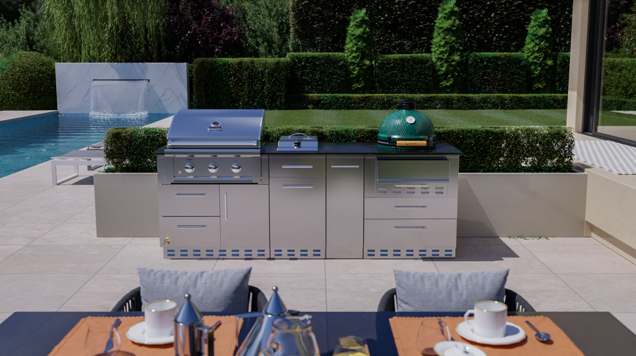 Kamado 8 Foot Cabinet Island Package BBQ GRILL SunStone Barbecue Grills Kamado 8 Foot Cabinet Island Package - LPG