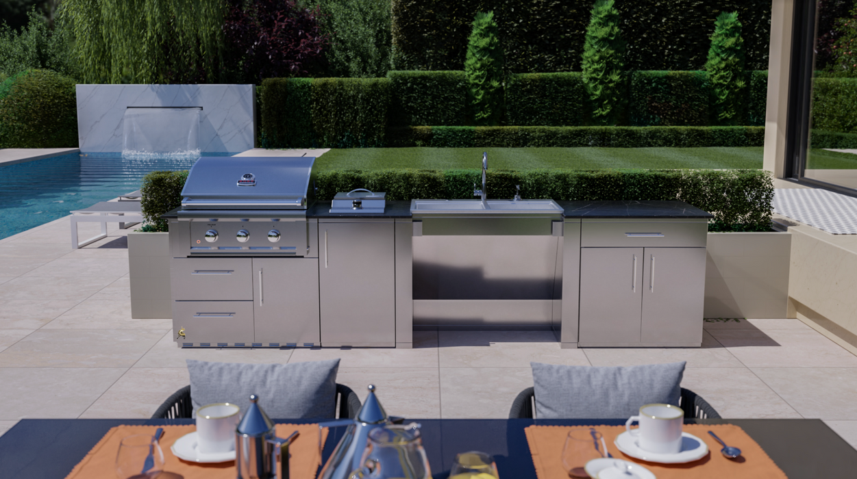 CABANA 10'-8" ADA Compliant Grill/Burner & Double Sink Island Package BBQ GRILL SunStone Barbecue Grills CABANA 10'-8" ADA Compliant Grill/Burner & Double Sink Island Package - LPG