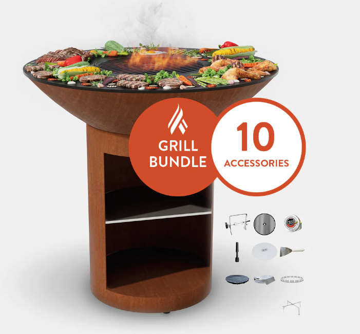 The Arteflame Classic 40" grill with tall round base with storage Chef Max Bundle + 10 accessories