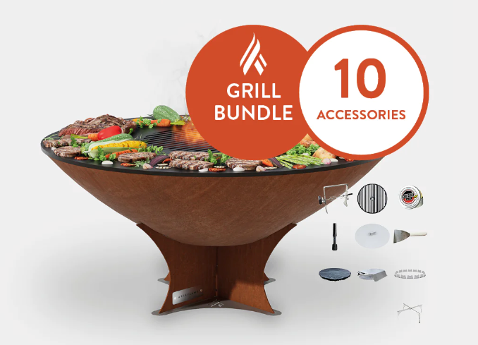 The Arteflame Classic 40" grill with low euro base Chef Max Bundle + 10 accessories
