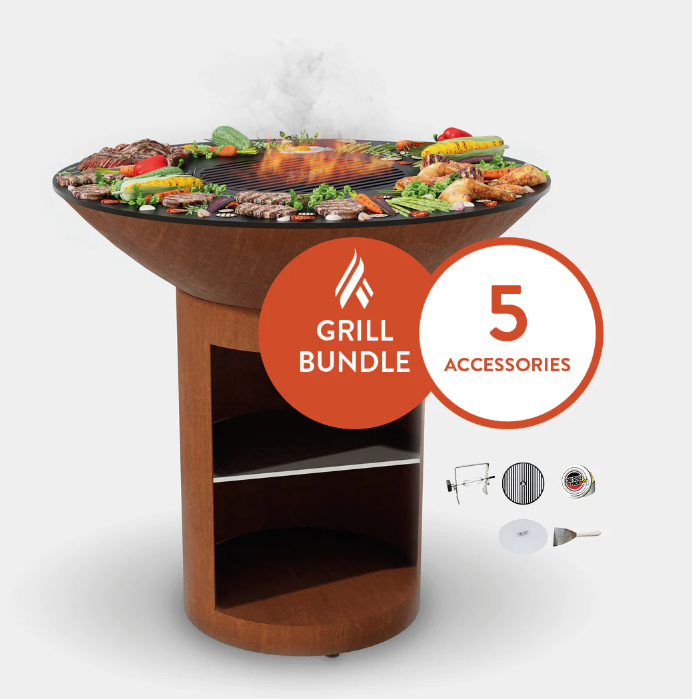 The Arteflame Classic 40" grill with tall round base with storage Chef Max Bundle + 5 accessories