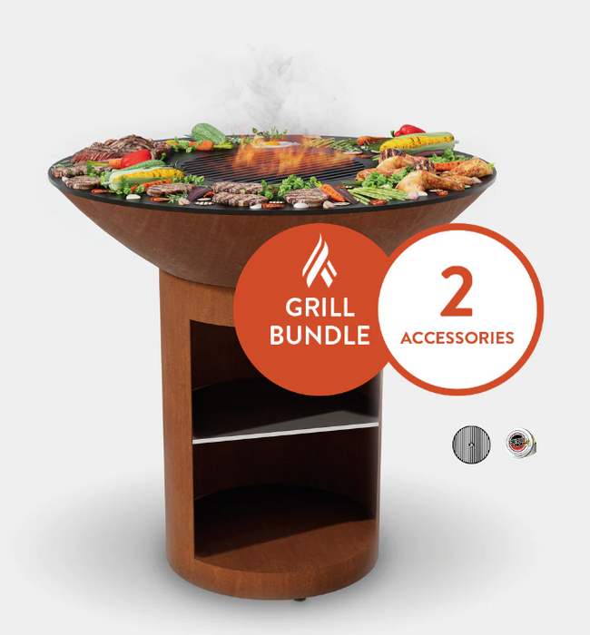 The Arteflame Classic 40" grill with tall round base with storage Chef Max Bundle + 2 accessories