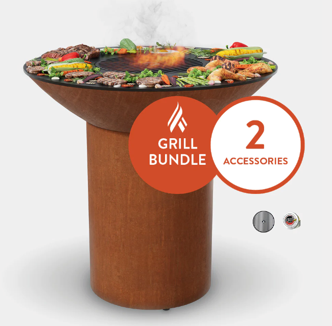 The Arteflame Classic 40" grill with tall round base Chef Max Bundle + 2 accessories