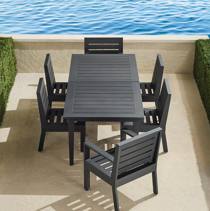 St. Kitts 7-pc. Rectangular Dining Set in Aluminum Includes Charcoal Cushions