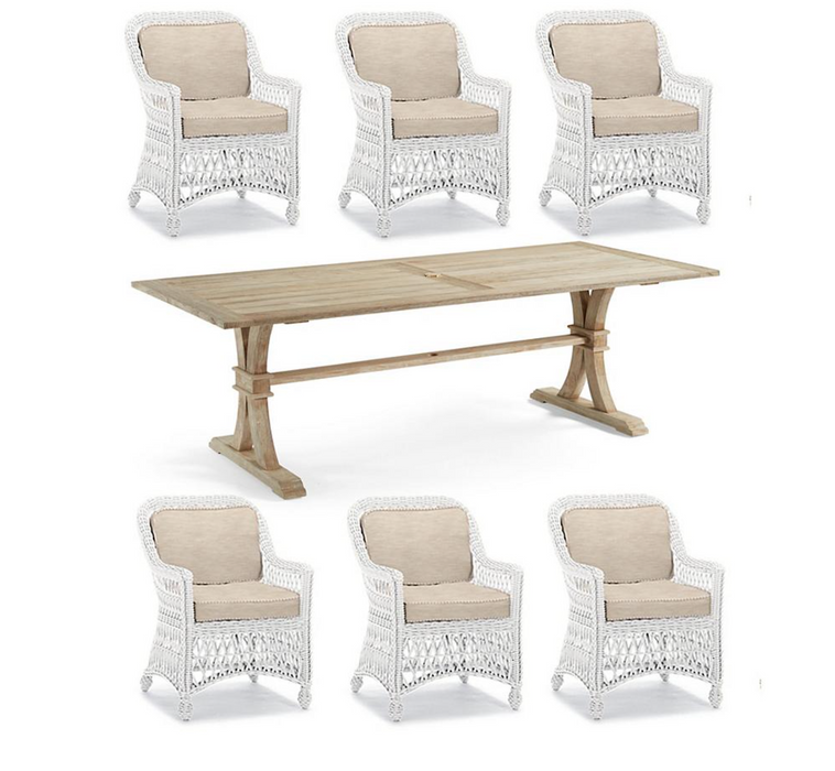 Hampton 7-pc. Rectangle Dining Set in Ivory Finish + Cushions