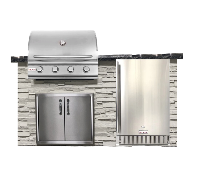 Tru Innovative 6' Kitchen Island - Blaze Grill - Black Top/White Wall Complete Kitchen