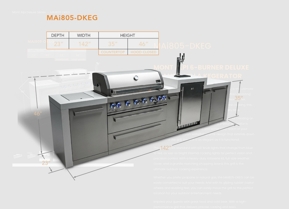 Mont Alpi 805 Deluxe Island with a Kegerator - MAi805-DKEG - 142''