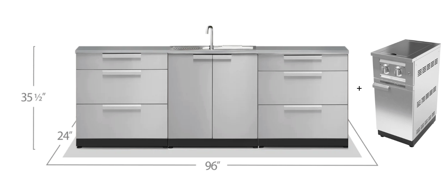 Outdoor Kitchen Stainless Steel 2x 3-Drawer + Sink + Side burner